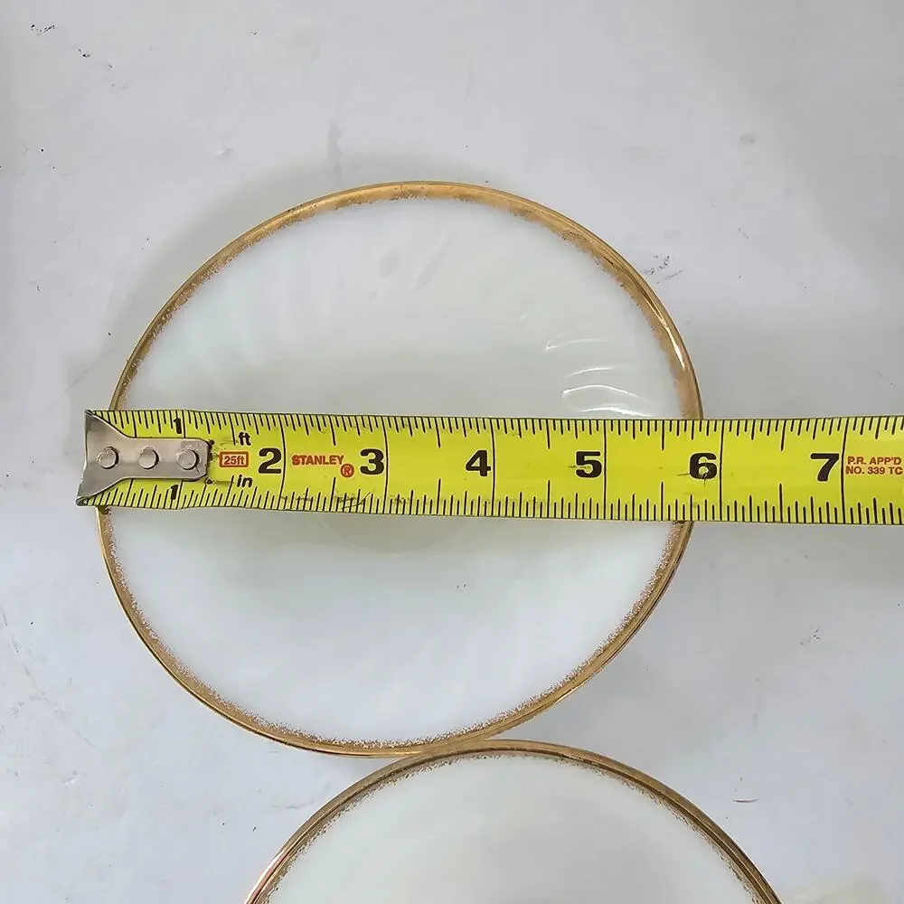 Vintage Fire King Cups Saucers GOLDEN ANNIVERSARY Swirl Gold Rim Set of 4 1950s